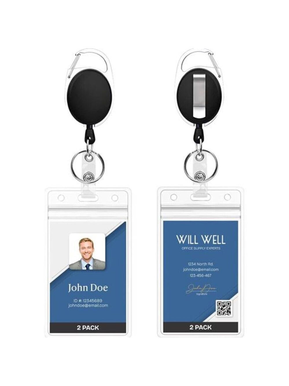 ID Badge Holder Retractable Keychain Clip Vertical Card Holder Heavy Duty 2 Pack